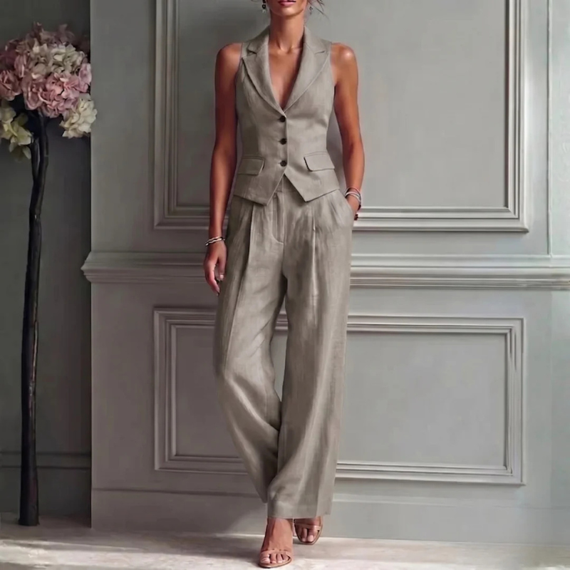 Conjunto de chaleco sin mangas para mujer y pantalones de pierna ancha