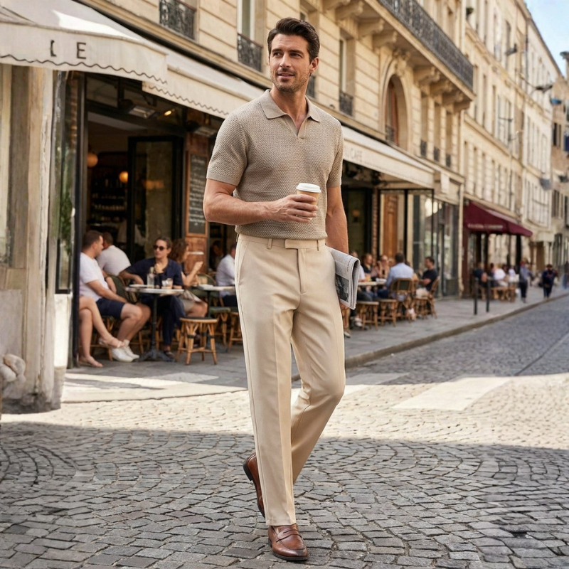 Pánské bavlněné kalhoty Slim Fit s nastavitelným pasem