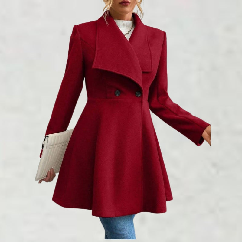 Penelope – Long Sleeve Wool Coat with Lapel Collar