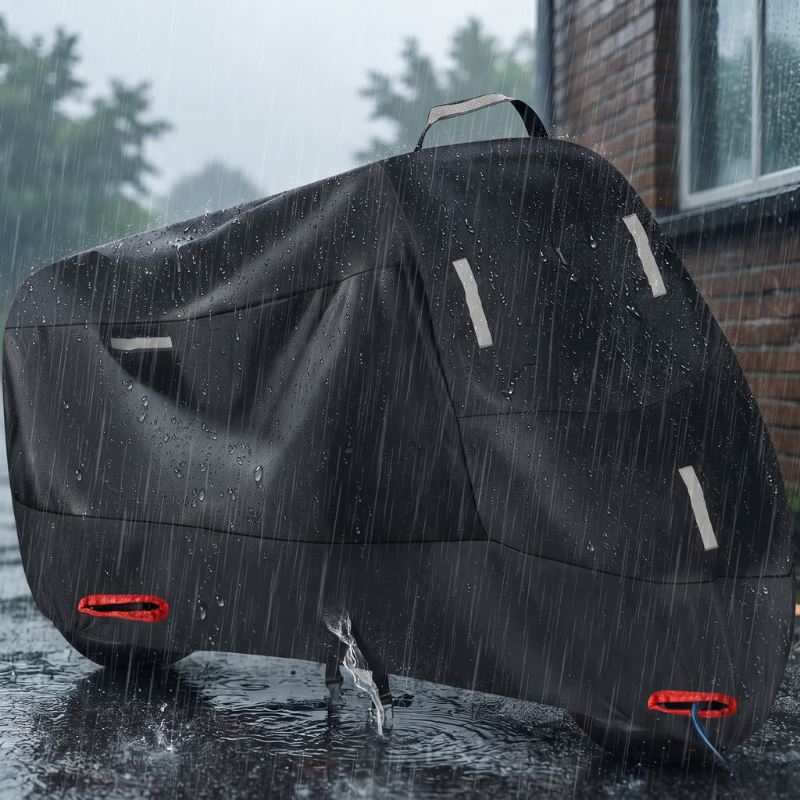 MotoShield - Funda para motocicleta con tiras reflectantes y aberturas reforzadas para candado