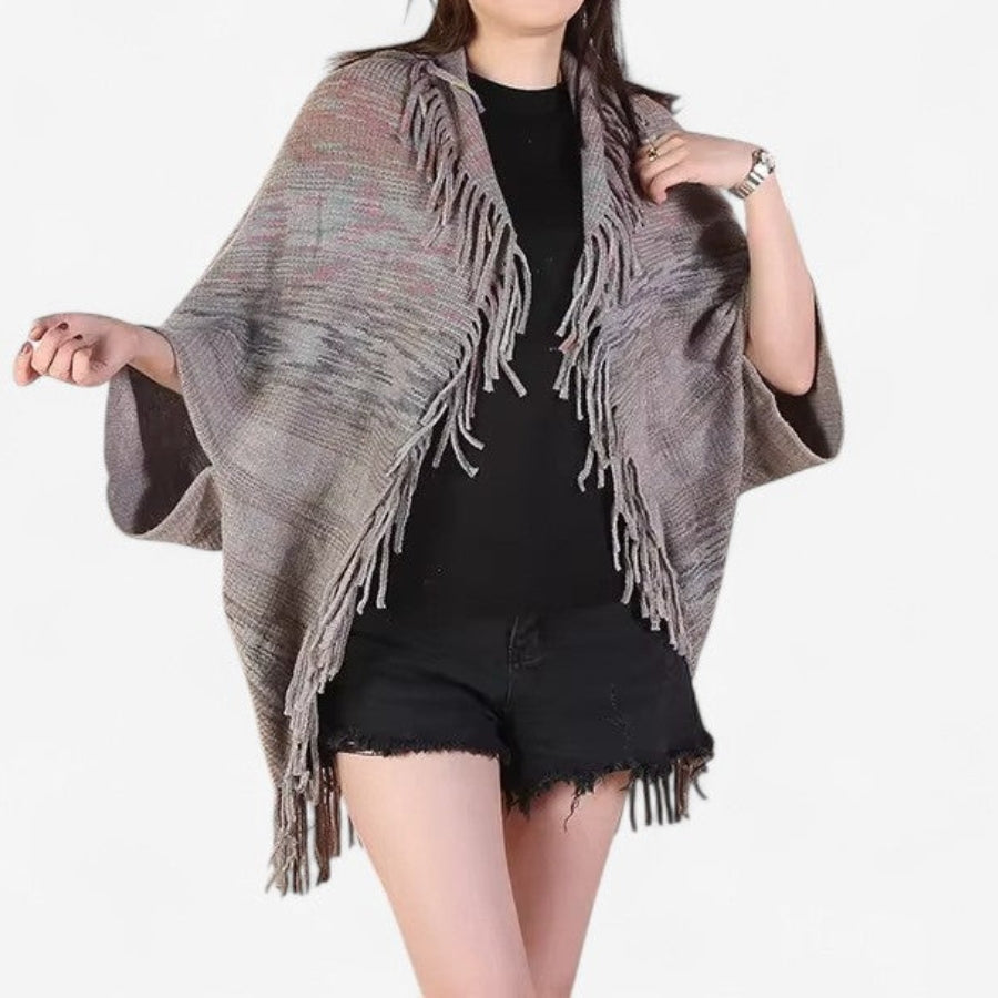 Maya - Cardigan tip capă cu design cu ciucuri