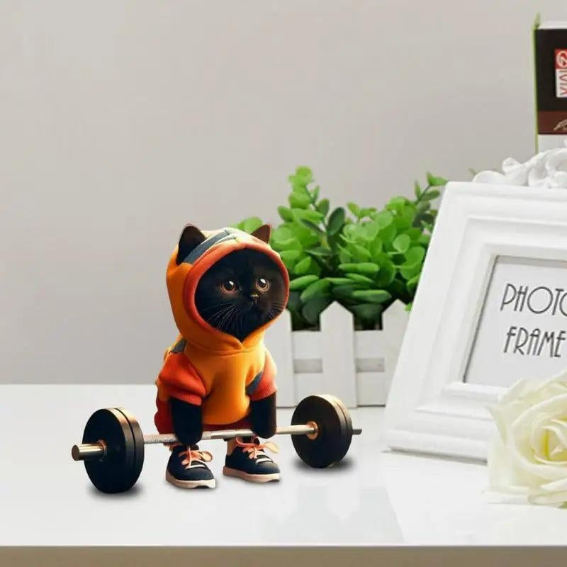 PowerPaws – Cat Figurine with Weightlifting and Decorative Design
