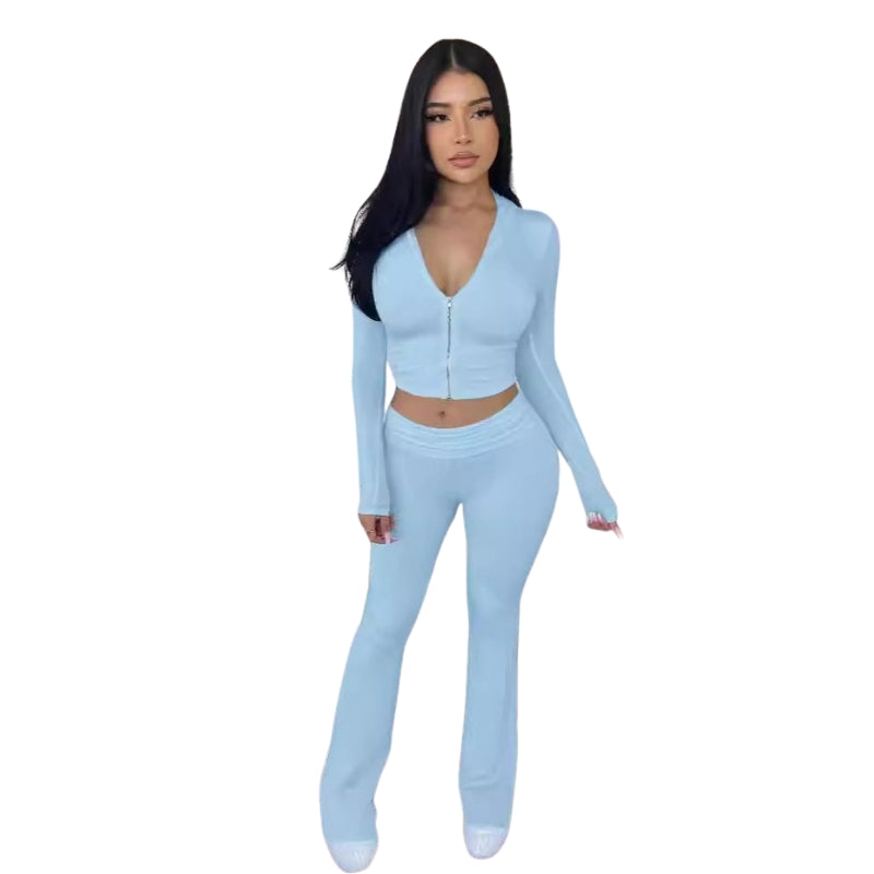 Freya - Casualowy Dres z Bluzą na Zamek i Szerokimi Spodniami