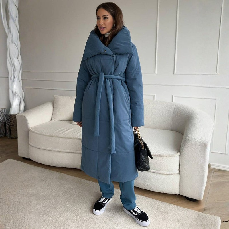 Brianna - Manteau long à manches longues avec taille ceinturée