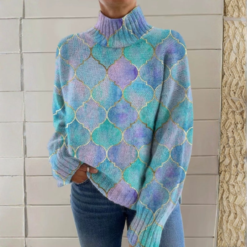 Delaney - Pulover cu mâneci lungi, guler înalt și design striat