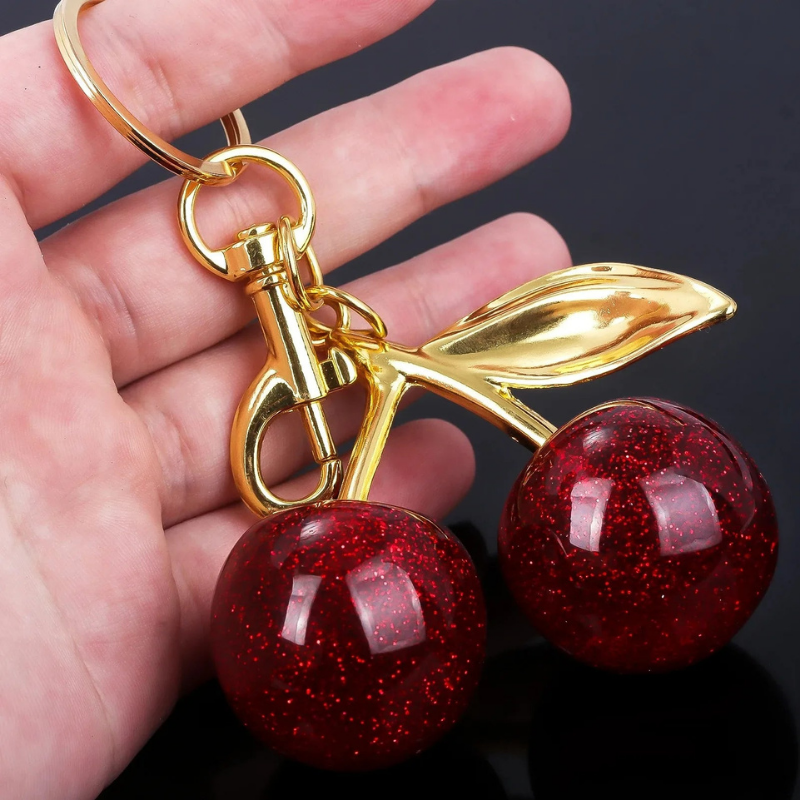 Porte-clés en métal pendentif cerise