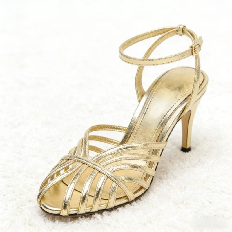 Women's high-heeled sandals with openwork strap