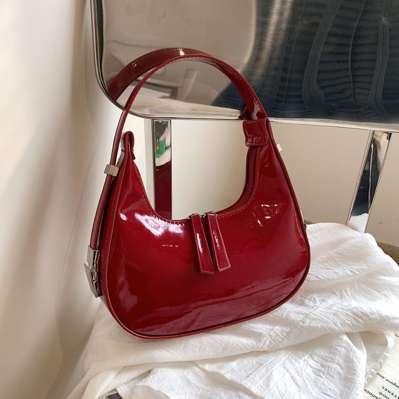 Glossy Leather Half Moon Handbag