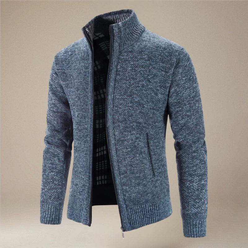 Andrew - Cardigan à manches longues avec fermeture éclair et col montant | Poches latérales et ourlet et poignets côtelés | Tailles S–2XL | Bleu, Gris, Rouge, Noir