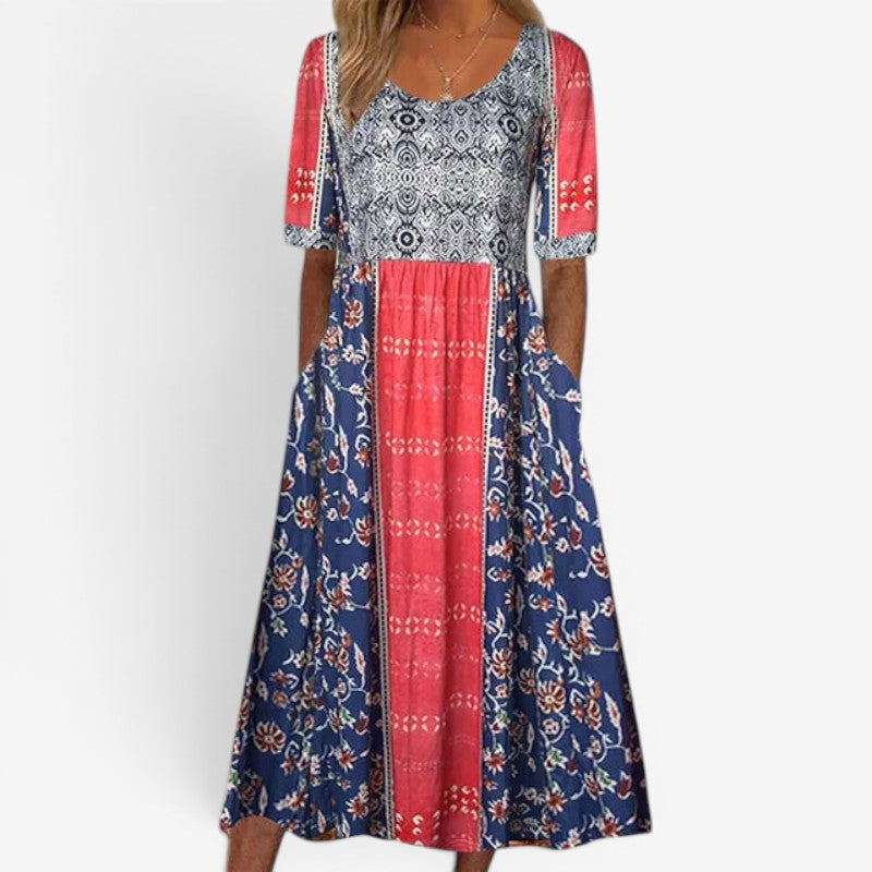 Women’s Square Neck Printed Midi Dress