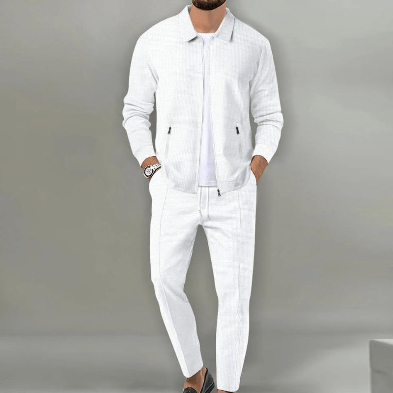 Dennis - Zestaw 2-częściowy: koszula na zamek i spodnie slim fit | Boczne kieszenie na górze i na dole | Rozmiary S–3XL | Kolory: Niebieski, Beżowy, Biały, Szary, Czarny