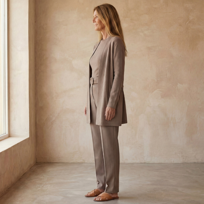 3 Piece Set Open Cardigan with Slim Pants