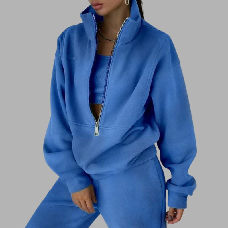 Completo donna con felpa con zip e pantaloni