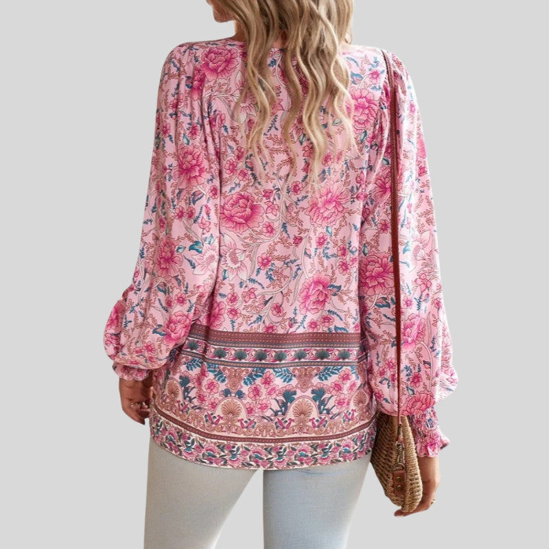 Blouse à manches longues imprimé floral pour femme