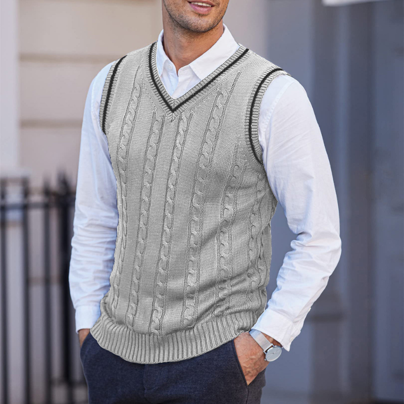 Gilet da uomo con scollo a V e design a coste
