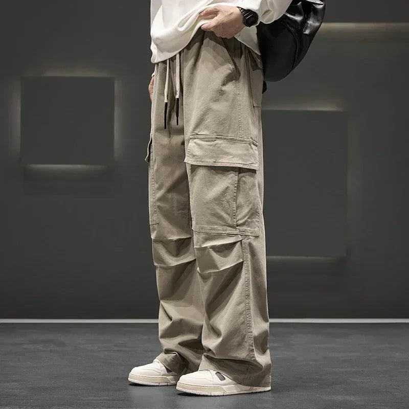 Pantalon cargo à jambes larges avec taille à cordon de serrage