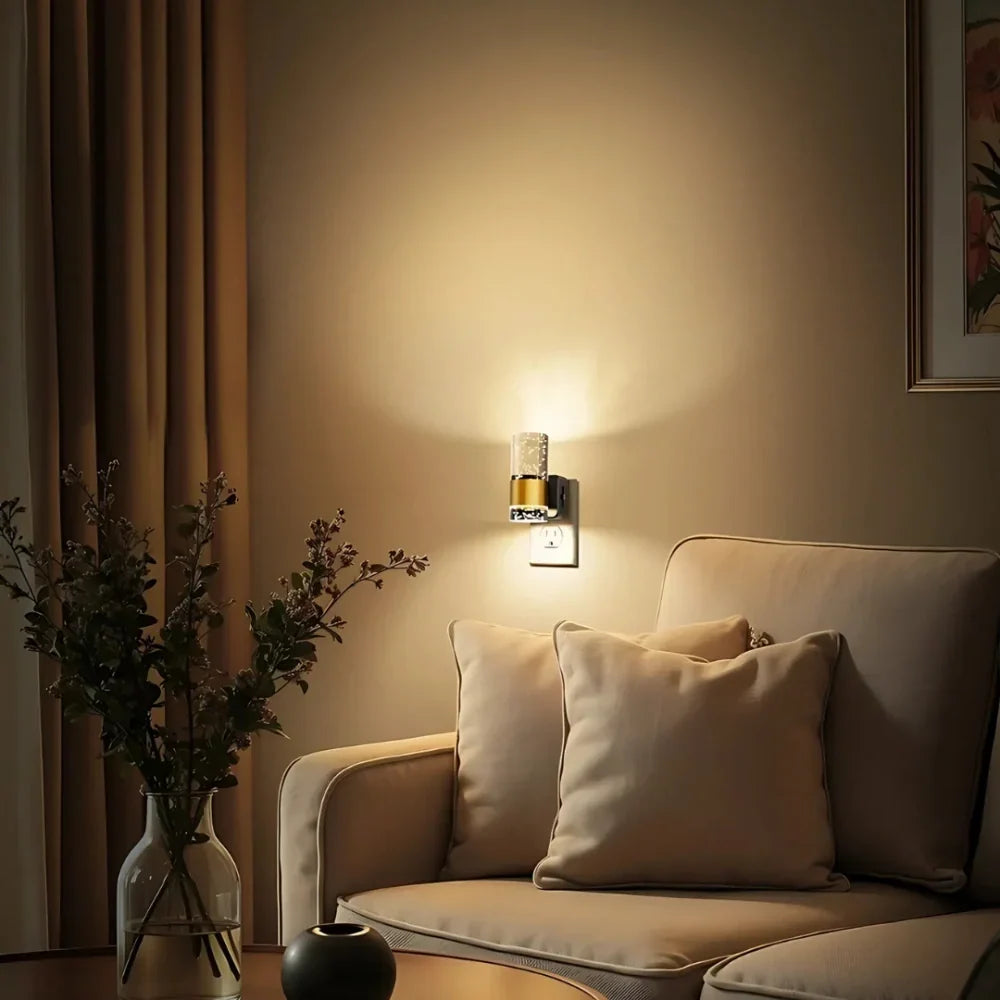 GlowNest - Lámpara de noche con detalles metálicos y cuerpo de acrílico