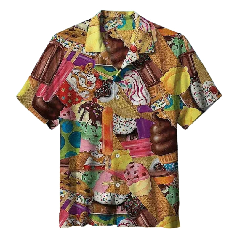 Austin - Camicia moderna con maniche corte e stampa di gelati