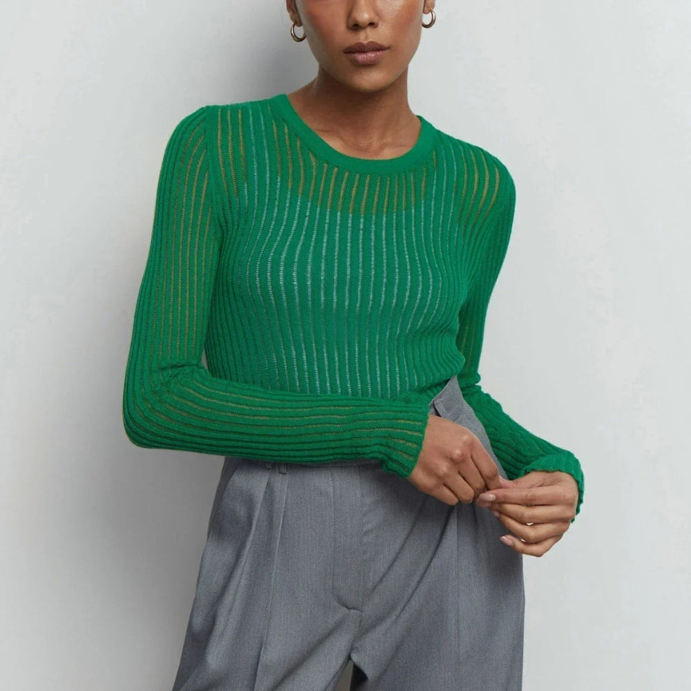 Hannah - Trendy top s dlouhými rukávy a hlubokým kulatým výstřihem