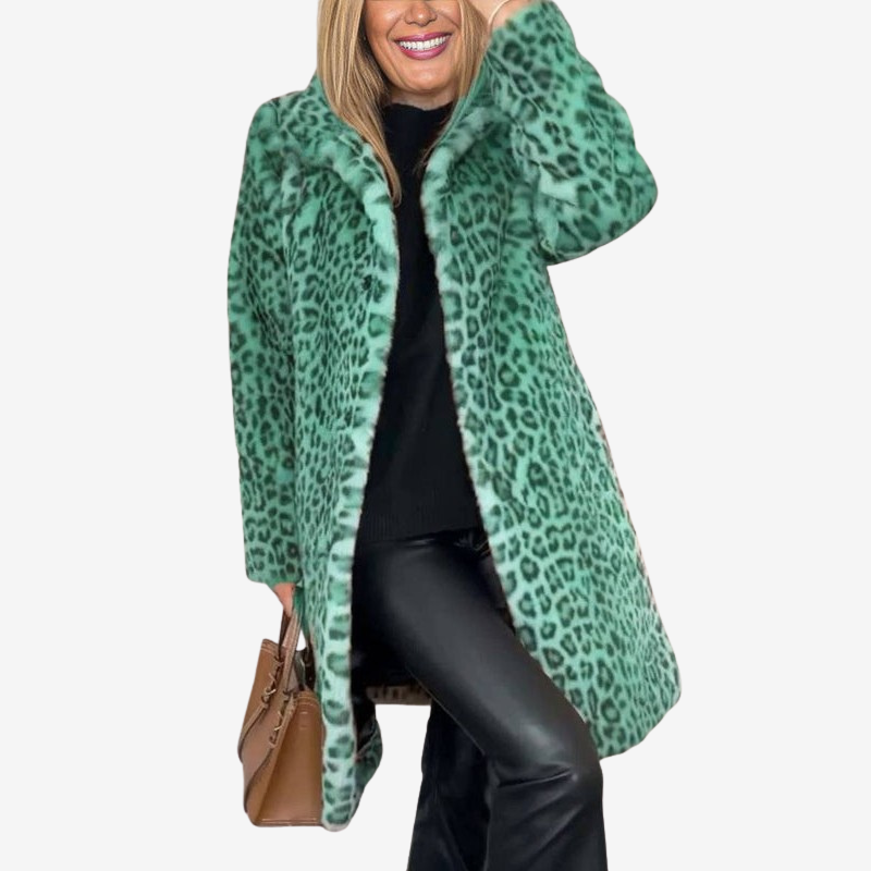 Mckenna - Long Sleeve Coat with Leopard Print