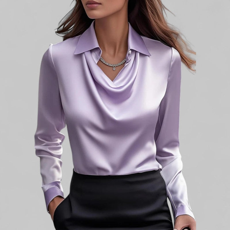 Womens Draped-Collar Long Sleeve Blouse