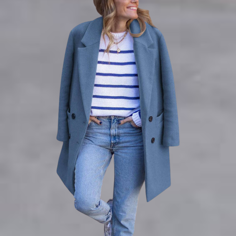Emilia – Mid-Length Double-Breasted Coat with Pockets