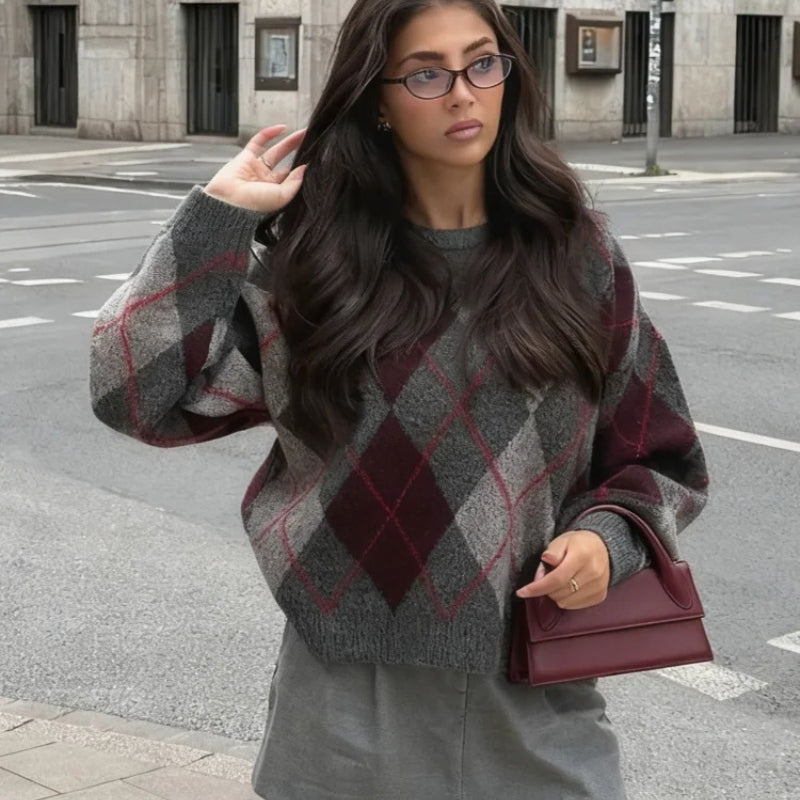 Beatrice – Long Sleeve Printed Sweater With Round Neck