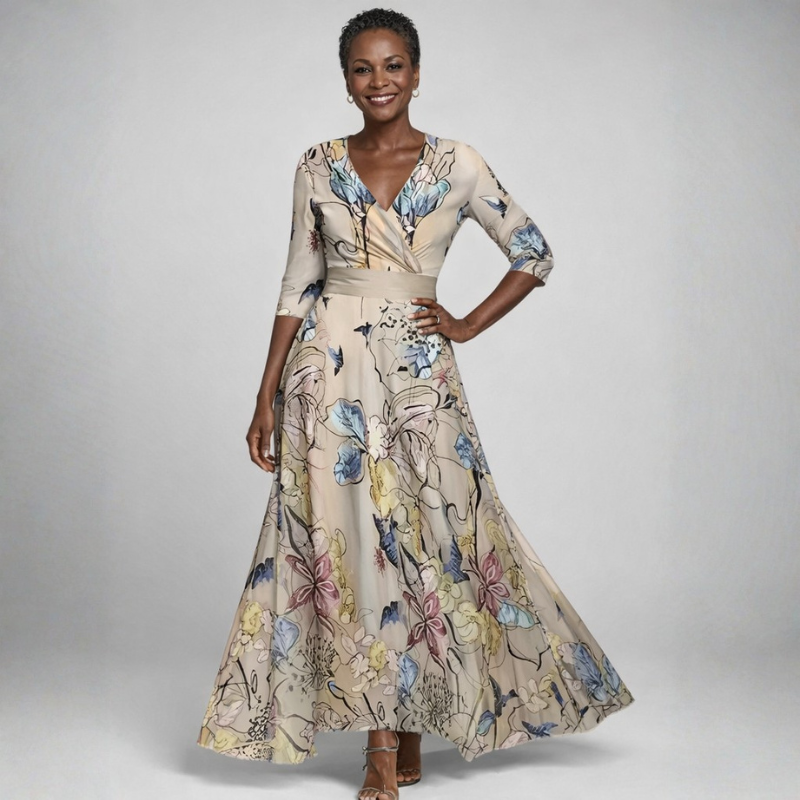 Women's Floral Maxi Dress with V Neck