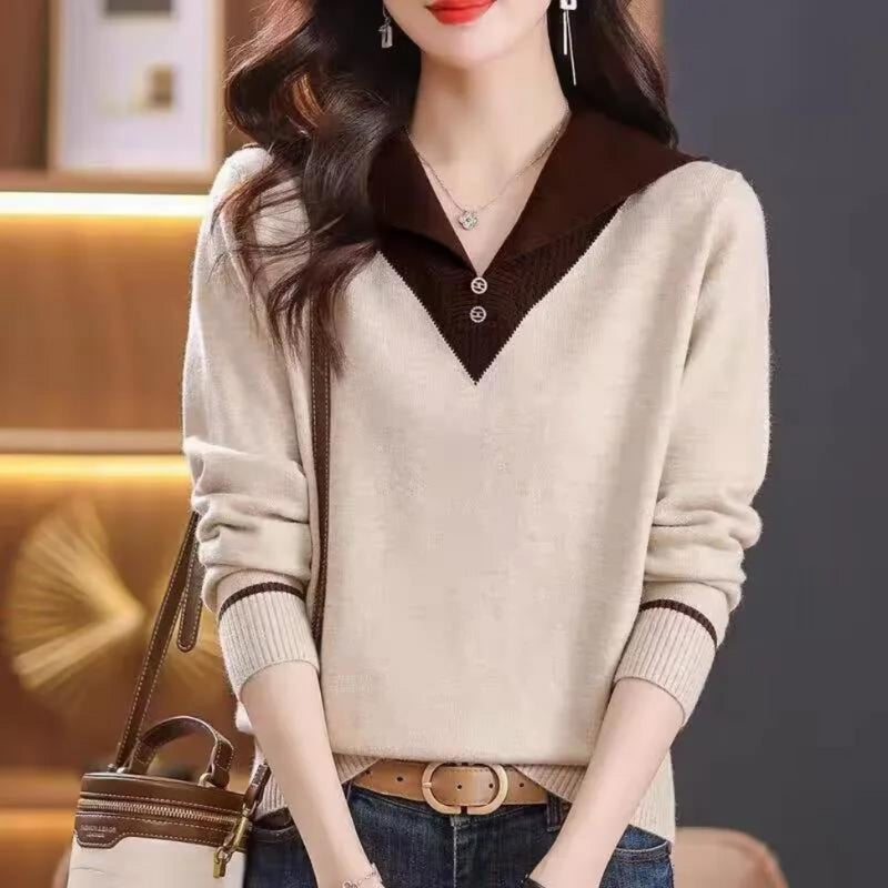Mila – Long sleeve patchwork sweater with V-neck