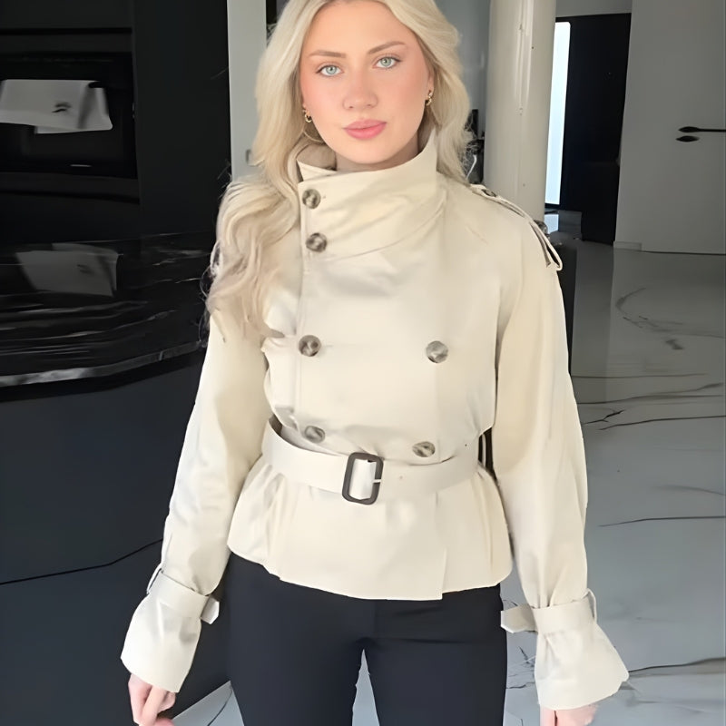 Scarlett - Kabát s dlouhým rukávem, páskem v pase a zapínáním na knoflíky