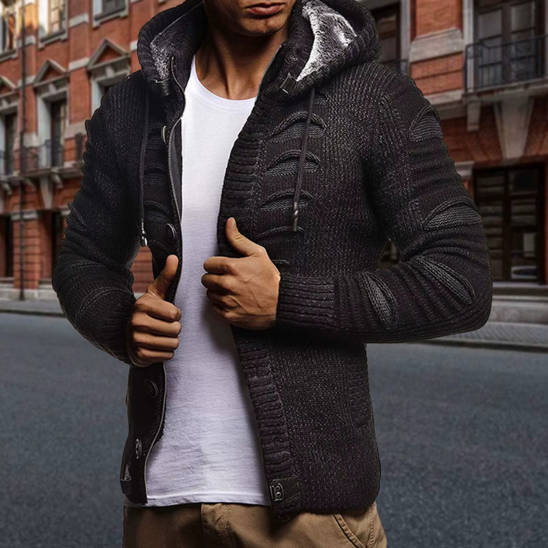 Mark - Long Sleeve Hooded Cardigan with Button Closure