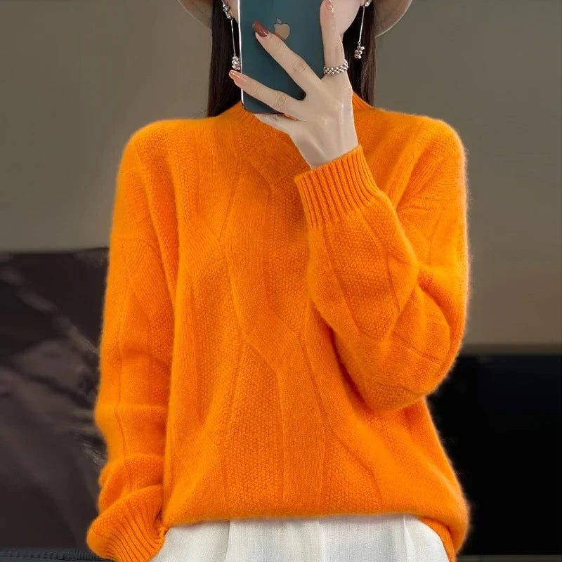 Alara – Maglione a maniche lunghe con vestibilità ampia | Collo mezzo alto per comfort accogliente | Silhouette rilassata per stratificazione casual | Taglie S–5XL | Arancione, Bianco, Kaki, Nero, Rosso, Beige