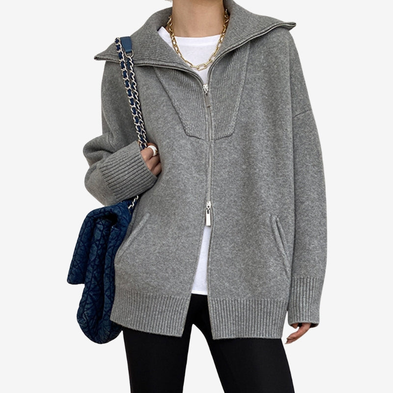 Paige – Cardigan ampio con maniche lunghe e doppia cerniera