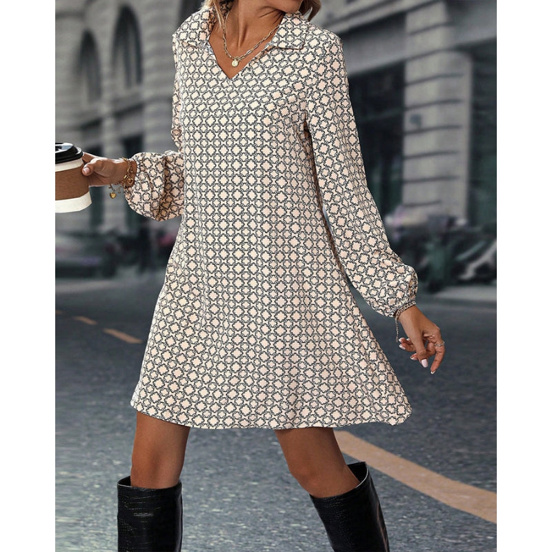 Serina – Mini-robe tendance à imprimé géométrique avec manches longues et coupe ample