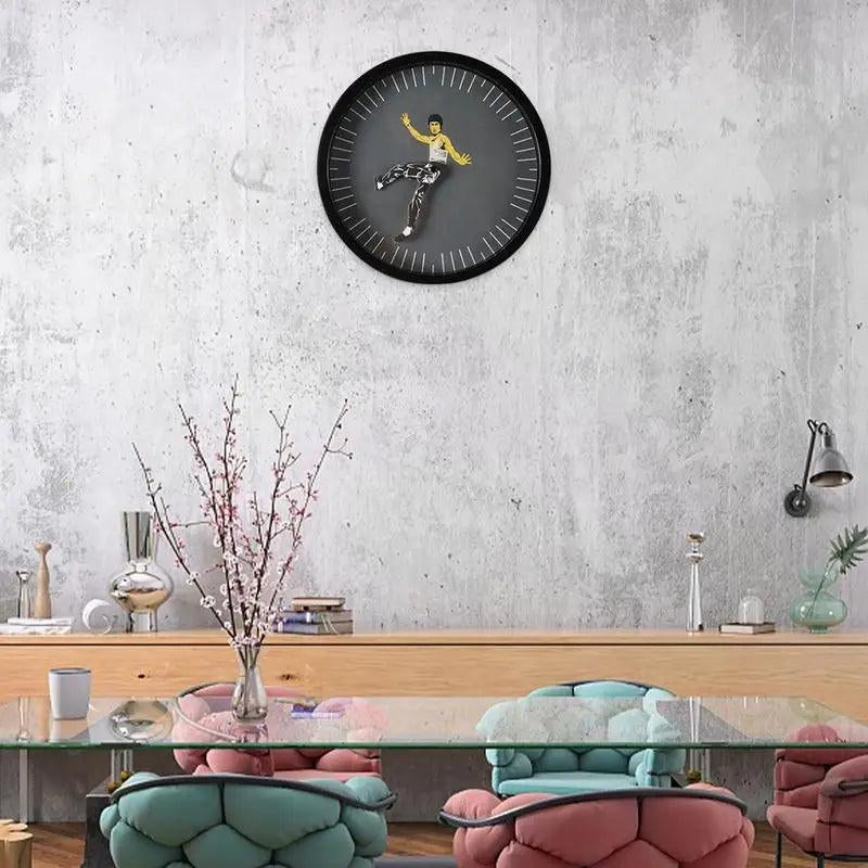 KungFuTick - Horloge murale ronde avec design inspiré du kung-fu