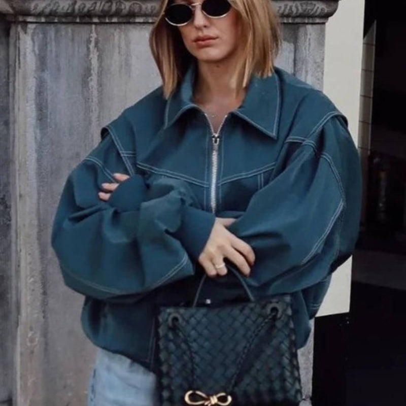 Amelia – Oversized Long Sleeve Jacket with Zipper