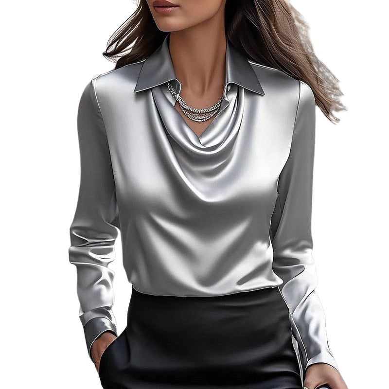 Elena – Bluzka slim fit z długim rękawem i kołnierzykiem zapinanym na guziki