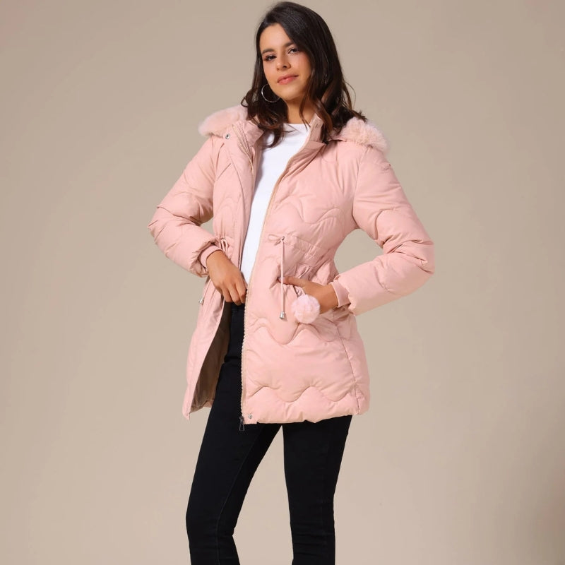 Sophie – Long Sleeve Padded Hooded Coat with Belt and Pockets