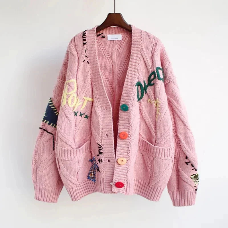 Freya – Loose Fit Printed Cardigan with Pockets and Long Sleeve