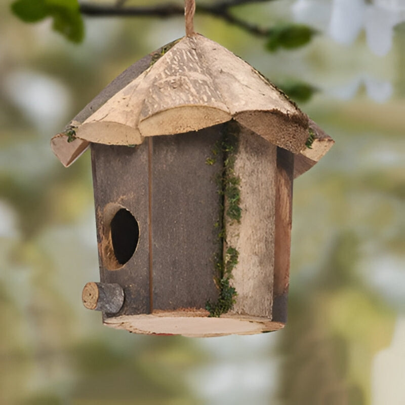 BirdHut - Căsuță pentru păsări în formă de colibă cu șnur de agățat pentru grădină