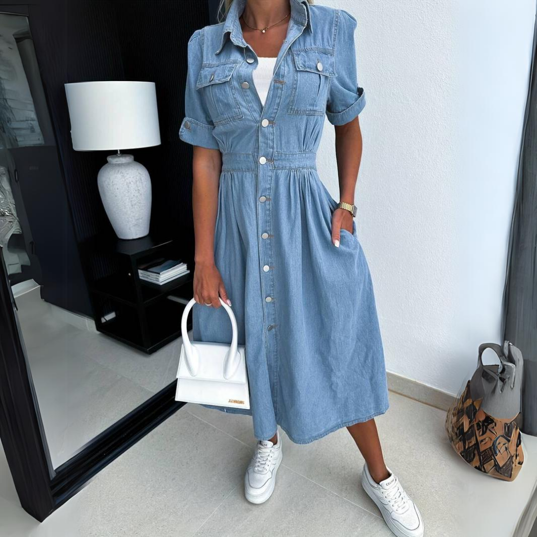 DenimGrace™ - Stijlvolle Jurk In Denim