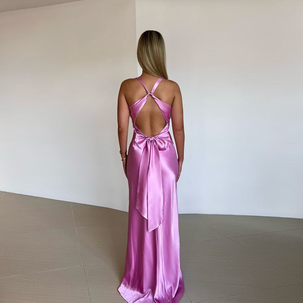 Amara – Elegantní maxi šaty s otevřenými zády a výstřihem do V