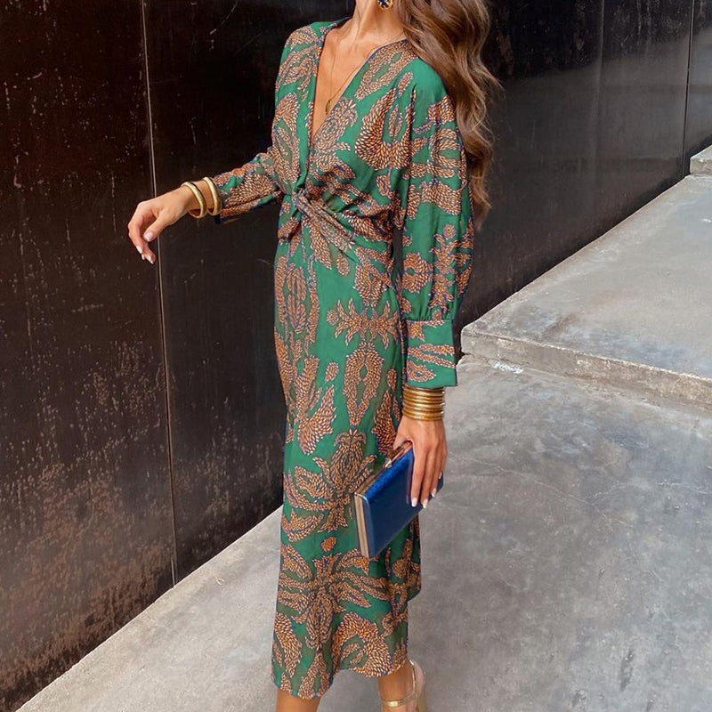 Women’s Floral V-Neck Long Sleeve Maxi Dress