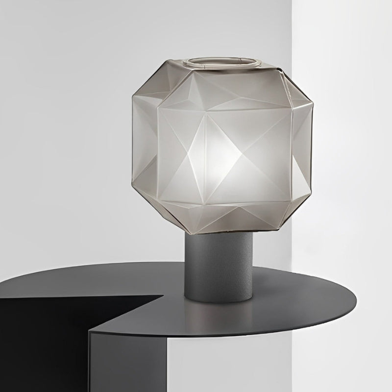 GlassGlow – Lampă de masă Cubo cu abajur din sticlă fumurie
