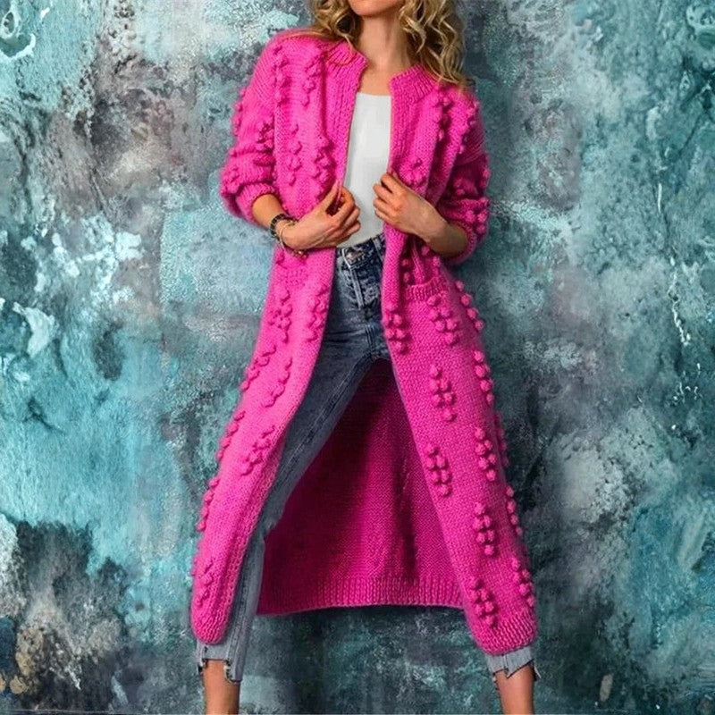Orlina – Long sleeve open front coat with pockets