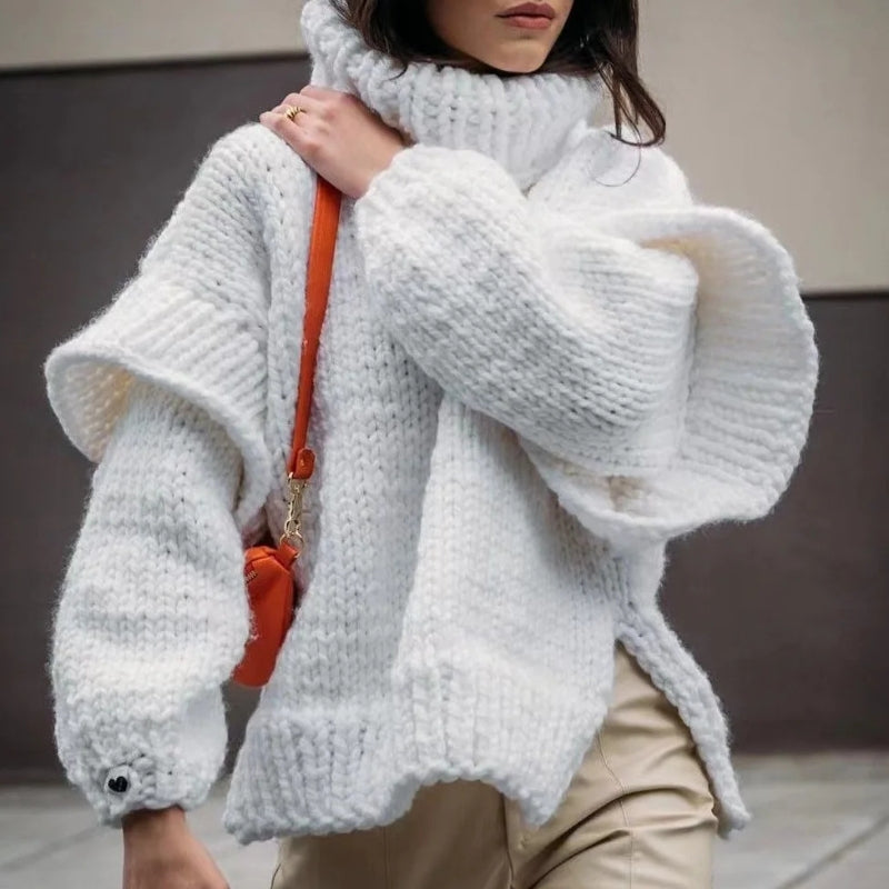 Halen – Pulover oversized cu mâneci lungi, guler înalt și detalii rib