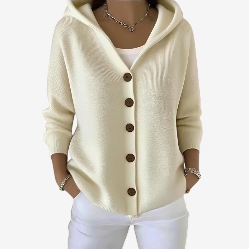 Anouk - Long sleeve hooded cardigan with button closure