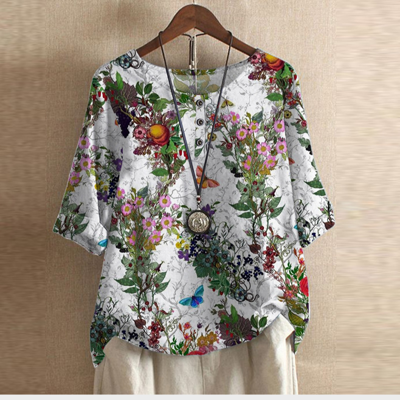 Blusa oversize stampata da donna con scollo a O