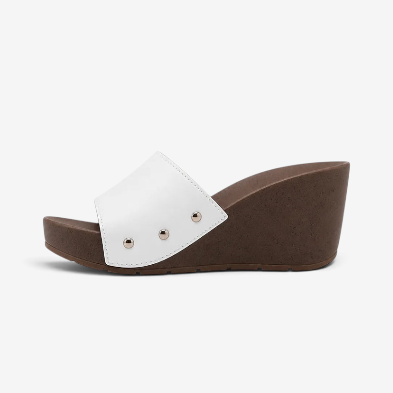 Lunarelle - Wide-Strap Wedge Mules with Studs