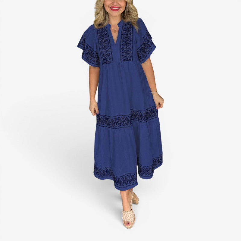 Women’s V-Neck Printed Midi Dress